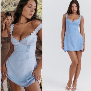 House of CB Tilly Blue Pin Tuck Mini Dress size xs plus cup fits D-E